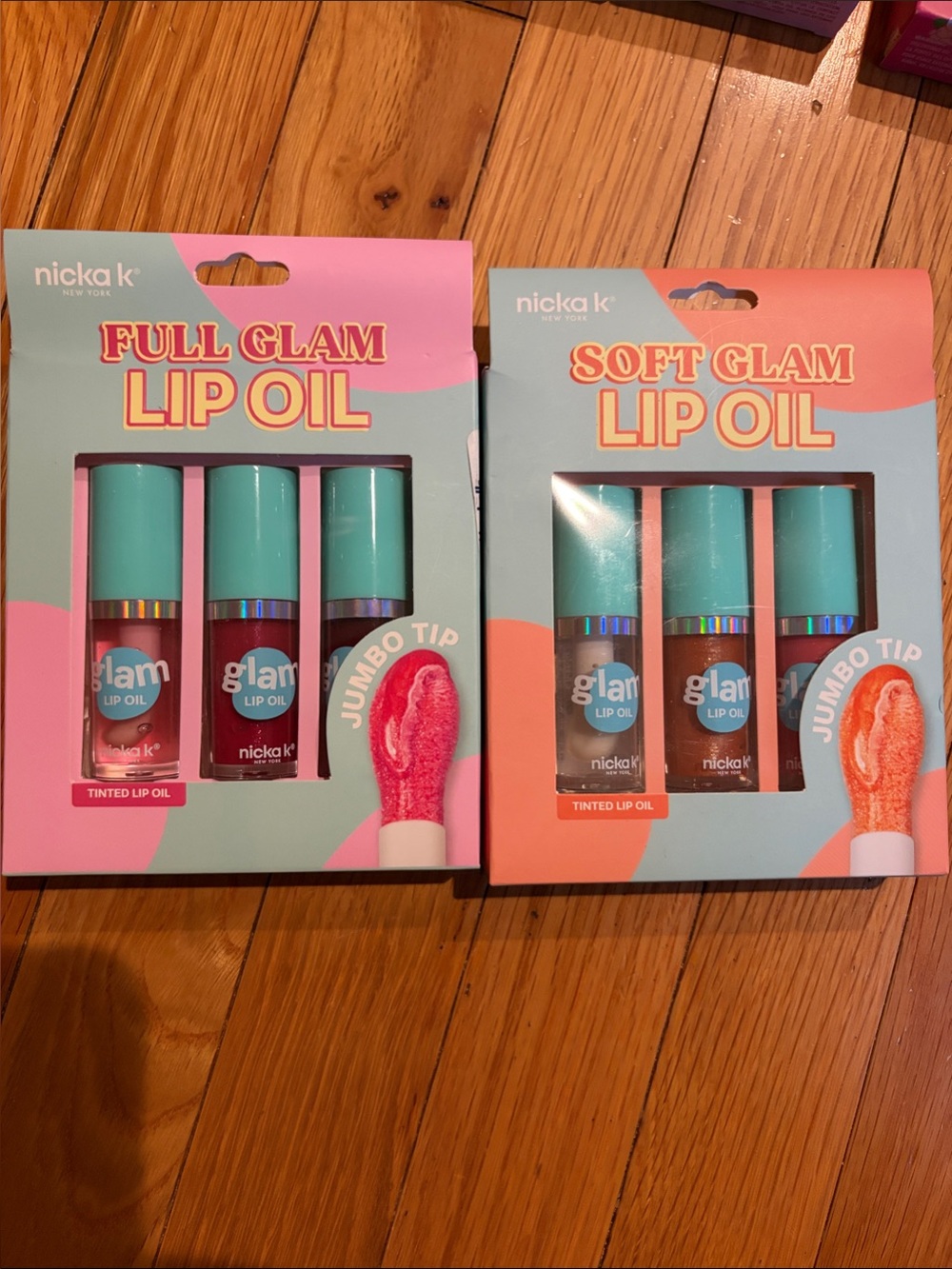 Nicks k Full Glam & Soft Glam Lip Oil Set —  6 in all Teal Caps, Tinted Shades